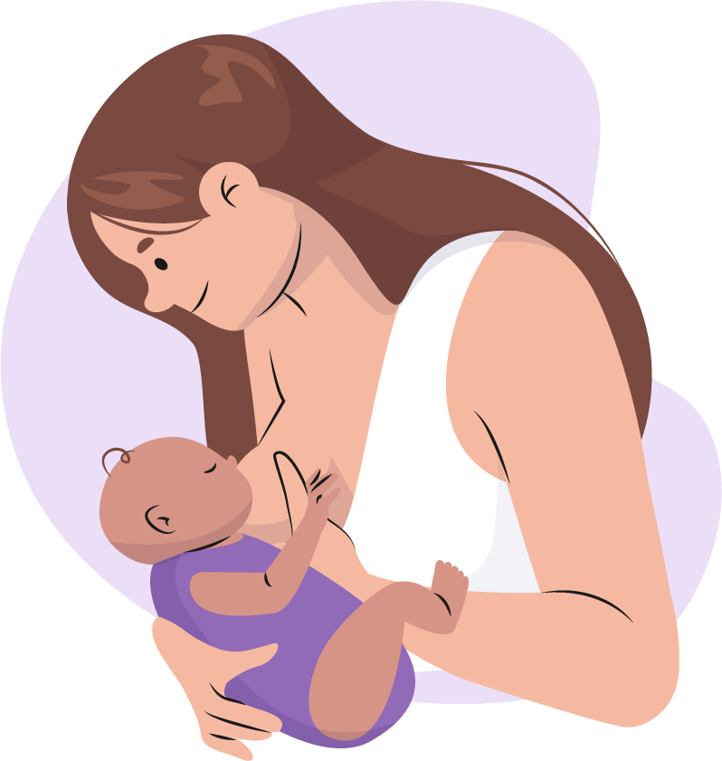 Ilustración de una madre amamantando a su bebé en brazos.